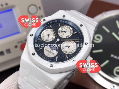Audemars Piguet Royal Oak Perpetual Calendar Swiss Replica White PVD Casing in Blue Dial Super Clone Watch
