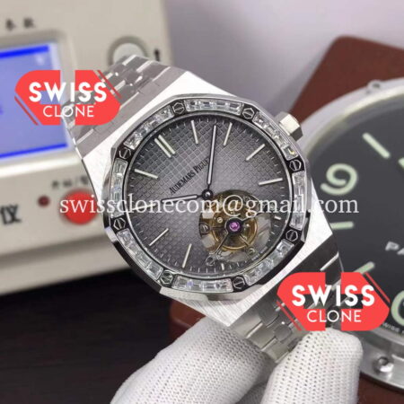 Audemars Piguet Royal Oak Tourbillon Diamond Bezel 41mm Grey Dial in 904L Steel 1:1 Super Clone Watch