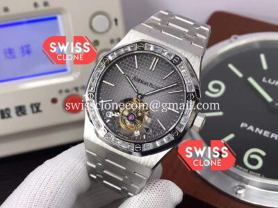 Audemars Piguet Royal Oak Tourbillon Diamond Bezel 41mm Grey Dial in 904L Steel 1:1 Super Clone Watch