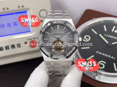 Audemars Piguet Royal Oak Tourbillon Diamond Bezel 41mm Grey Dial in 904L Steel 1:1 Super Clone Watch
