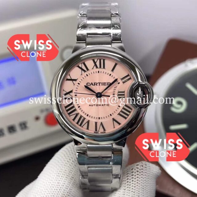 Cartier De Ballon Pink Dial 36MM Swiss Automatic 1:1 Mirror Quality in Stainless Steel Super Clone Watch