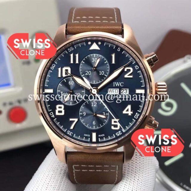 IWC Pilot Chronograph Edition Rose Gold Blue Dial 1:1 Mirror Replica Super Clone Watch
