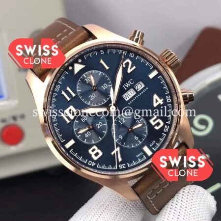 IWC Pilot Chronograph Edition Rose Gold Blue Dial 1:1 Mirror Replica Super Clone Watch