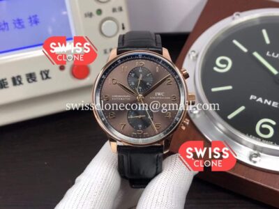 IWC Portuguese Chronograph Swiss Watch in Rose Gold Case Brown Dial - 1:1 Mirror Super Clone Watch