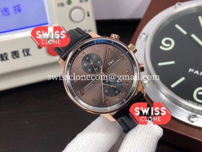 IWC Portuguese Chronograph Swiss Watch in Rose Gold Case Brown Dial - 1:1 Mirror Super Clone Watch