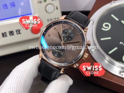 IWC Portuguese Chronograph Swiss Watch in Rose Gold Case Brown Dial - 1:1 Mirror Super Clone Watch