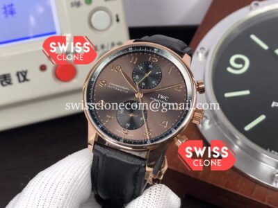IWC Portuguese Chronograph Swiss Watch in Rose Gold Case Brown Dial - 1:1 Mirror Super Clone Watch