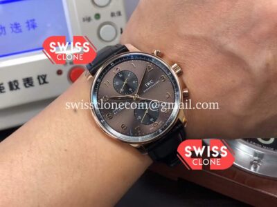 IWC Portuguese Chronograph Swiss Watch in Rose Gold Case Brown Dial - 1:1 Mirror Super Clone Watch