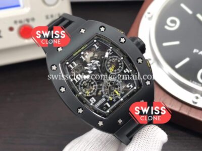 Richard Mille RM011 Felipe Massa 1:1 Mirror Black Ceramic Case Yellow Function Super Clone Watch