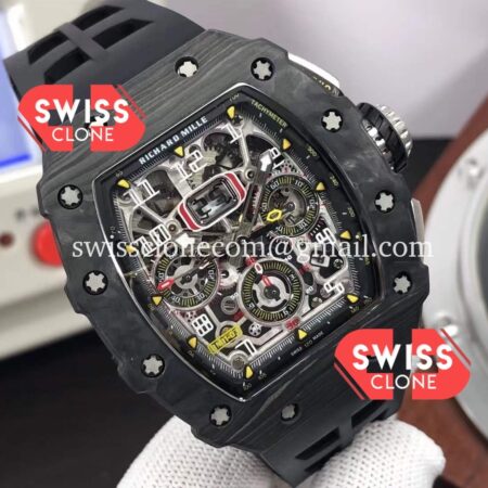 Richard Mille RM011 Felipe Massa Black Forged Carbon Case Black Strap 1:1 Mirror Super Clone Watch