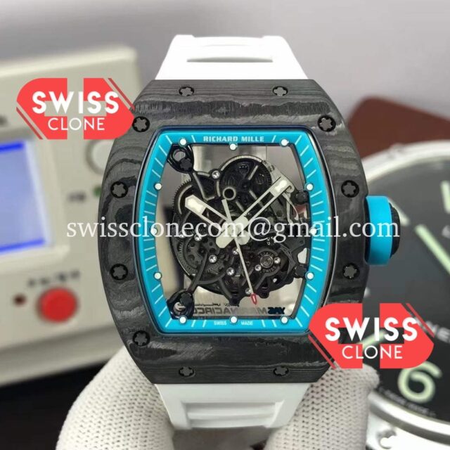 Richard Mille RM055 Black Carbon Casing White Strap 1:1 Mirror Super Clone Watch