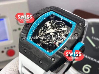 Richard Mille RM055 Black Carbon Casing White Strap 1:1 Mirror Super Clone Watch