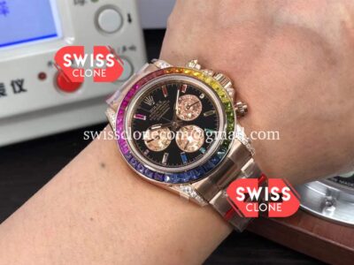 Rolex Cosmograph Daytona Rainbow 116595 Cal.4130 Swiss Rose Gold 1:1 Mirror Super Clone Watch