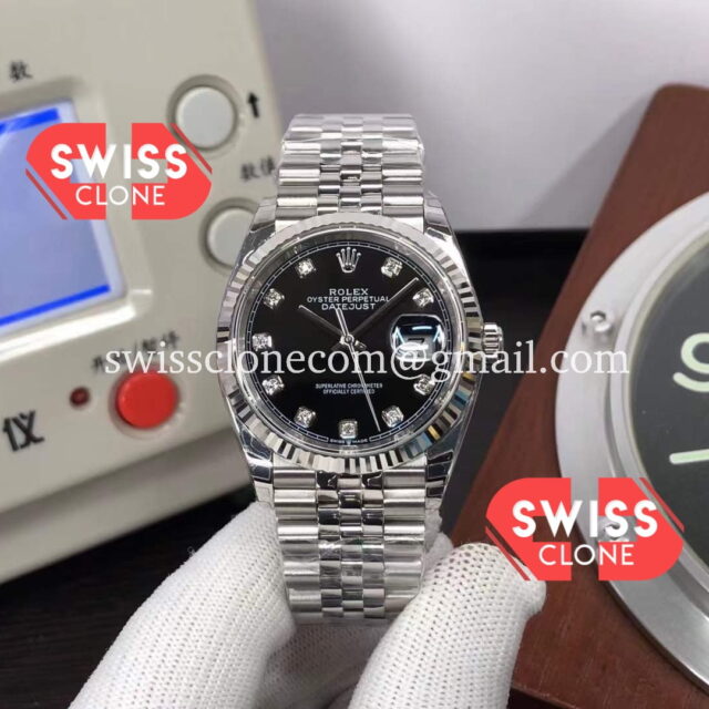 Rolex Datejust 126234 36MM Black Dial Swiss Replica in 904L Steel 1:1 Super Clone Watch