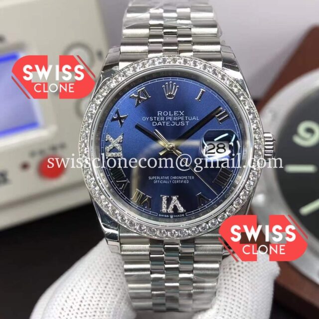 Rolex Datejust 36mm Blue Dial Swiss 904L 1:1 Mirror Super Clone Watch