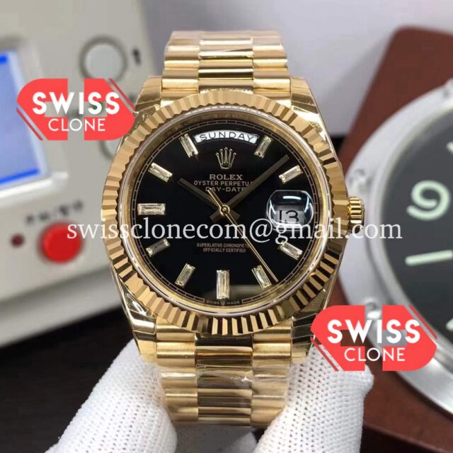 Rolex Day Date 40MM Black Dial Presidential Yellow Gold Watch 1:1 Mirror Quality Super Clone Watch