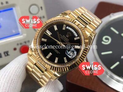 Rolex Day Date 40MM Black Dial Presidential Yellow Gold Watch 1:1 Mirror Quality Super Clone Watch
