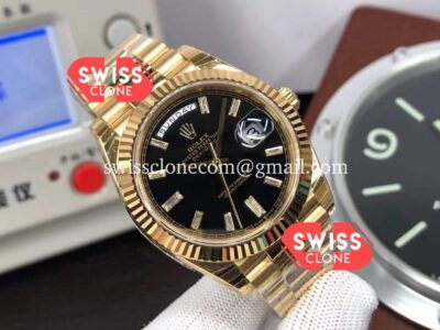 Rolex Day Date 40MM Black Dial Presidential Yellow Gold Watch 1:1 Mirror Quality Super Clone Watch