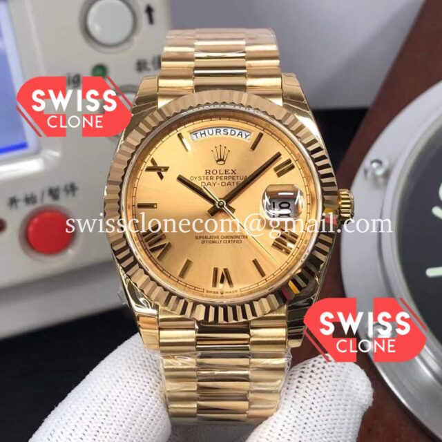 Rolex Day-Date 40MM Gold Dial Roman Numerals Replica Watch Cal.3255 Swiss Super Clone Watch