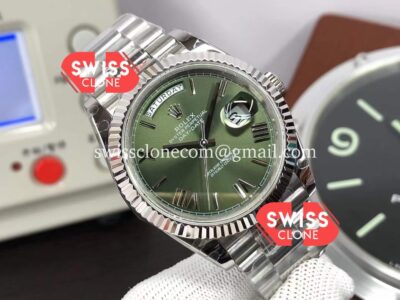 Rolex Day Date 40mm Green Dial Presidential Stainless Steel 1:1 Super Clone Watch