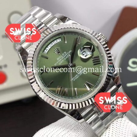 Rolex Day Date 40mm Green Dial Presidential Stainless Steel 1:1 Super Clone Watch