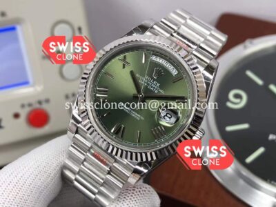 Rolex Day Date 40mm Green Dial Presidential Stainless Steel 1:1 Super Clone Watch