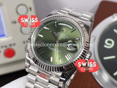 Rolex Day Date 40mm Green Dial Presidential Stainless Steel 1:1 Super Clone Watch