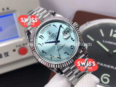 Rolex Day Date 40mm Presidential Stainless Steel Ice Blue Arab Dial 1:1 Super Clone Watch