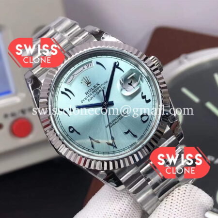 Rolex Day Date 40mm Presidential Stainless Steel Ice Blue Arab Dial 1:1 Super Clone Watch