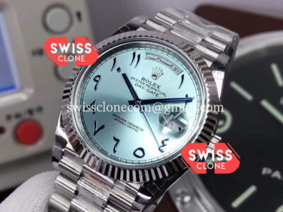 Rolex Day Date 40mm Presidential Stainless Steel Ice Blue Arab Dial 1:1 Super Clone Watch