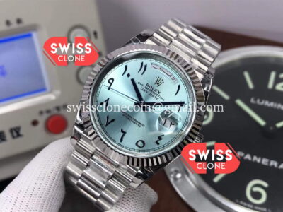 Rolex Day Date 40mm Presidential Stainless Steel Ice Blue Arab Dial 1:1 Super Clone Watch