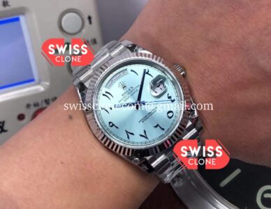 Rolex Day Date 40mm Presidential Stainless Steel Ice Blue Arab Dial 1:1 Super Clone Watch