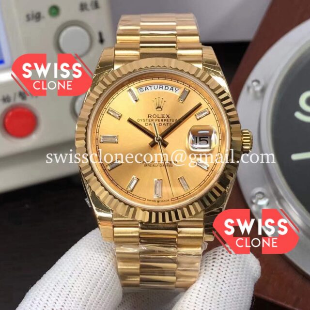 Rolex Day Date 40mm Presidential Yellow Gold 904L Gold Dial 1:1 Mirror Super Clone Watch