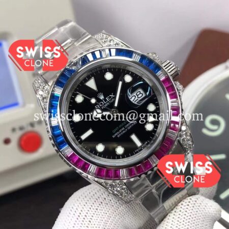 Rolex GMT Masters II Diamond Bezel in 904L Case High Resolution View