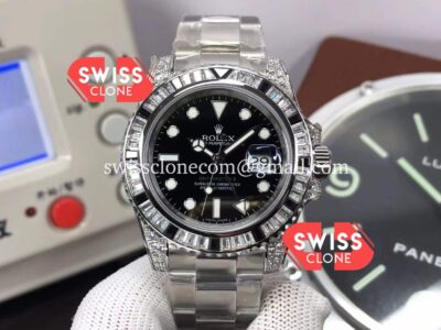 Rolex GMT Masters II Diamonds Bezel Swiss Watch in 904L Case – 1:1 Mirror Quality Super Clone Watch