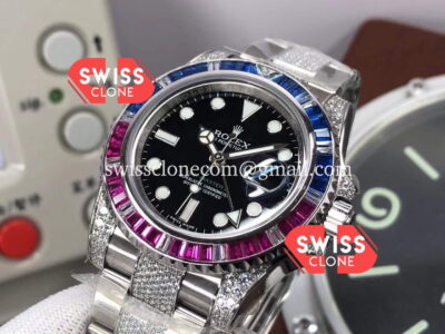 Rolex GMT Masters II Diamonds Swiss Watch in 904L Case - 1:1 Mirror Quality Super Clone Watch