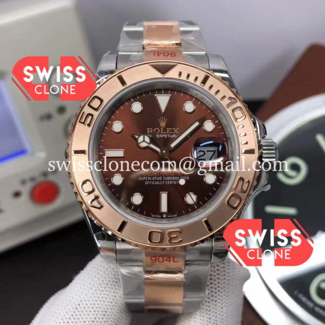 Rolex Yachtmaster 40mm Everose Gold - Oyster Steel Brown Dial 904L Steel Casing 1:1 Swiss Super Clone Watch