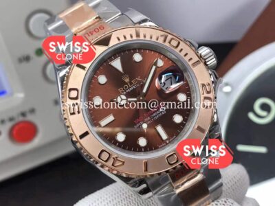 Rolex Yachtmaster 40mm Everose Gold - Oyster Steel Brown Dial 904L Steel Casing 1:1 Swiss Super Clone Watch