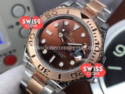 Rolex Yachtmaster 40mm Everose Gold - Oyster Steel Brown Dial 904L Steel Casing 1:1 Swiss Super Clone Watch