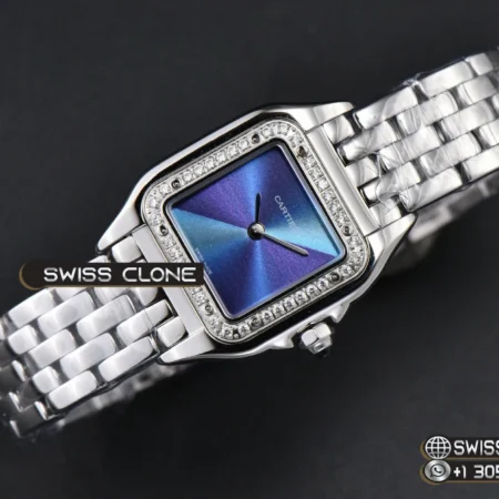 Cartier Panthère Secrete Ladies 22mm Diamond Bezel Blue Dial on Ronda Quartz High Resolution View