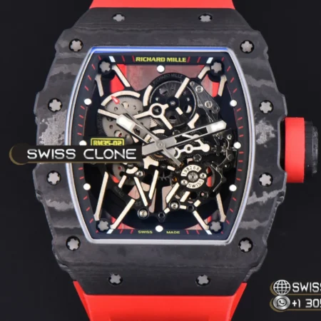 Richard Mille RM035 02 Real NTPT 44.5x50mm Black Skeleton Red Marker Dial Red Crown Red Rubber High Resolution View