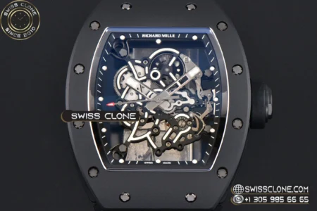 Richard Mille RM055 Ceramic 42.7mm Black Bezel Black Skeleton Dial Black Crown on Black Rubber RMUL2 High Resolution View