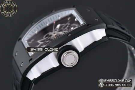 Richard Mille RM055 Ceramic 42.7mm Black Bezel White Skeleton Dial Black Crown on Black Rubber RMUL2 High Resolution View