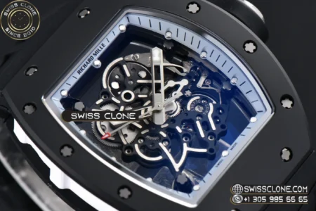 Richard Mille RM055 Ceramic 42.7mm Black Bezel White Skeleton Dial Black Crown on Black Rubber RMUL2 High Resolution View