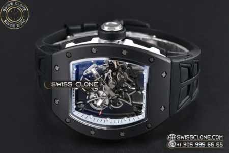 Richard Mille RM055 Ceramic 42.7mm Black Bezel White Skeleton Dial Black Crown on Black Rubber RMUL2 High Resolution View