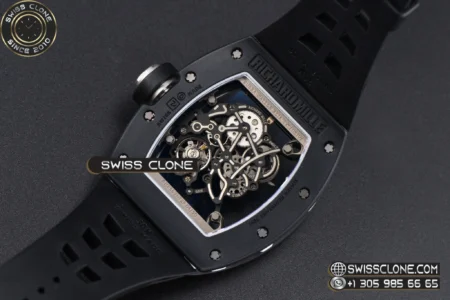 Richard Mille RM055 Ceramic 42.7mm Black Bezel White Skeleton Dial Black Crown on Black Rubber RMUL2 High Resolution View