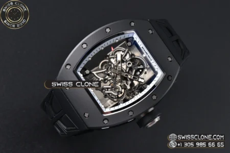 Richard Mille RM055 Ceramic 42.7mm Black Bezel White Skeleton Dial Black Crown on Black Rubber RMUL2 High Resolution View