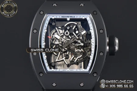 Richard Mille RM055 Ceramic 42.7mm Black Bezel White Skeleton Dial Black Crown on Black Rubber RMUL2 High Resolution View