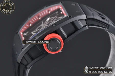 Richard Mille RM055 Ceramic 42.7mm Black Bezel Red Skeleton Dial Red Crown on Black Rubber RMUL2 High Resolution View