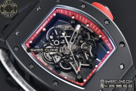 Richard Mille RM055 Ceramic 42.7mm Black Bezel Red Skeleton Dial Red Crown on Black Rubber RMUL2 High Resolution View